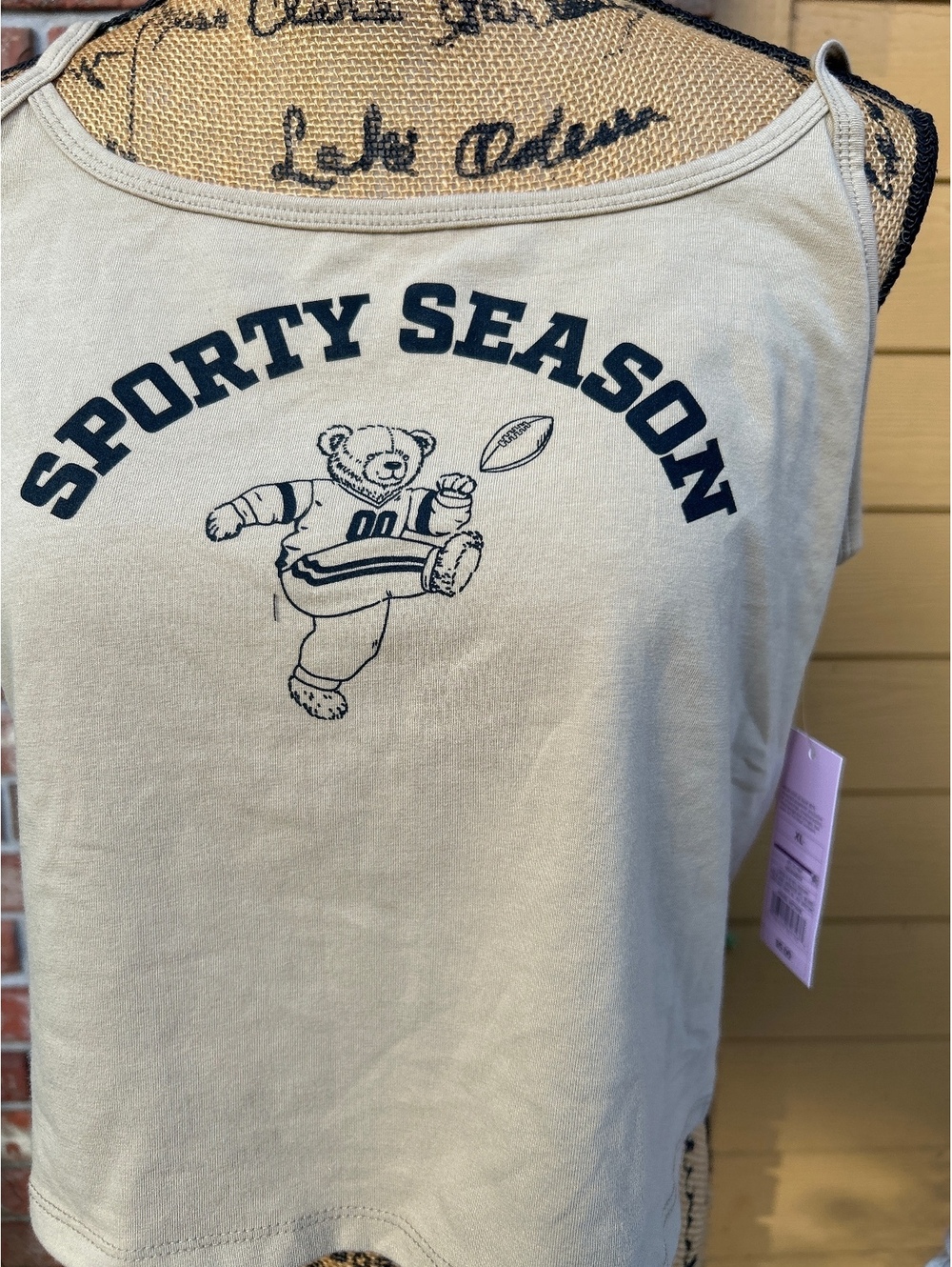 Wild Fable xl Sporty Season Beige Tank Top with Bear Graphic